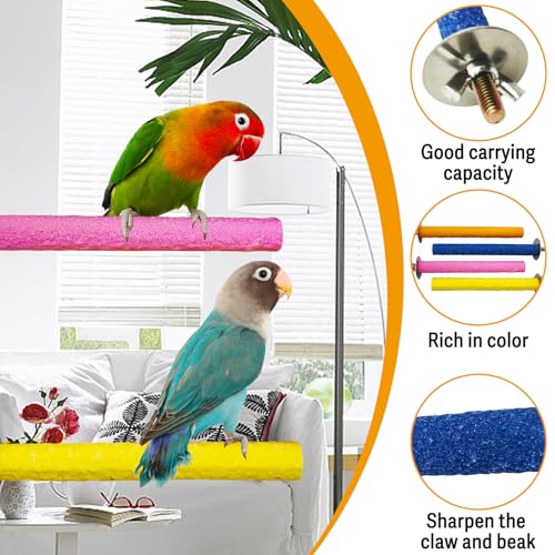 Image of Hamiledyi Bird Perch Stand Wood Parrot Stand Platform Colorful Sand Paw Grinding Stick Rattan Wicker Balls Parakeet Chewing Toys for Cockatiel Conure Budgies Parakeet Lovebird(12Pcs)