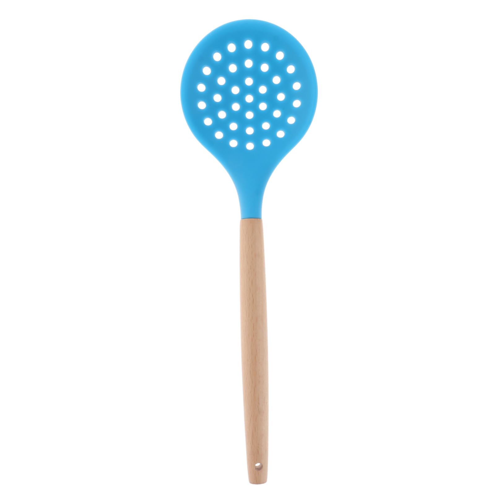 CIYODO Silicone Skimmer with Wooden Handle Heat Resistant Slotted Spoon for Cooking Oil Filter Spoon for Home Kitchen Restaurant Use Blue