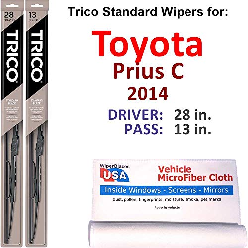 Wiper Blades Set for 2014 Toyota Prius C Driver/Pass Trico Steel Wipers Set of 2 Bundled with MicroFiber Interior Car Cloth