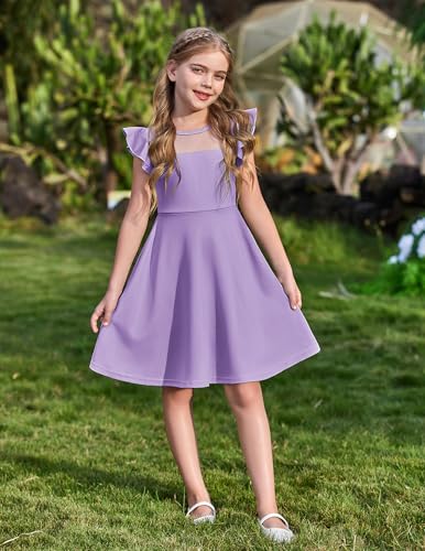 Flypigs Girls' A-Line Mesh Ruffle Sleeve Dress for Summer Formal Parties and Weddings