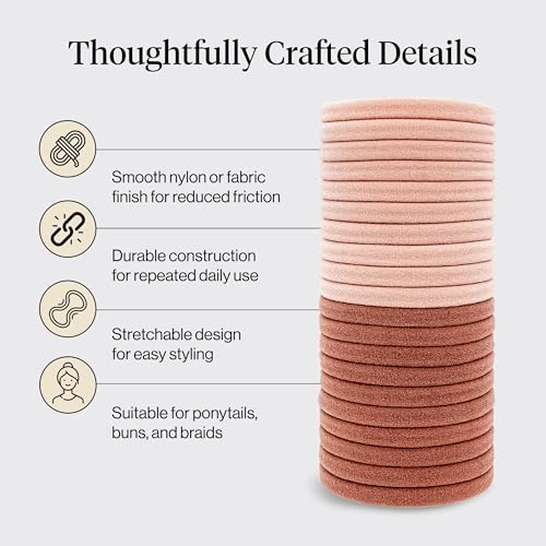 Kitsch Nylon Hair Ties, No Damage, Stretchable Hair Bands, Blush, 20 Pcs - image 4