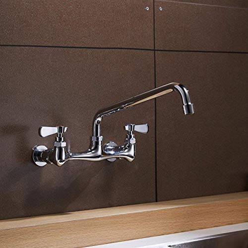 Kitchen Faucet Wall Mount Commercial Sink Faucet Kitchen Utility Laundry 8 Inch Swivel Spout 2 Dual Handle Restaurant Chrome Mixer Tap NSF Lead Free