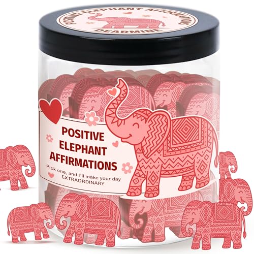 DEARMINE Positive Elephant Jar with 60 Affirmation Cards, Elephant Gifts,