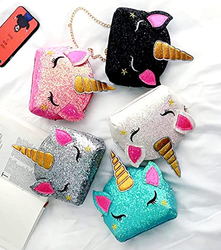 Unicorn Purse Sparkle Unicorn Shoulder Bag Children's Purse Kids Crossbody Bag Glitter Purse Chain Strap Purse Girly Purse My First Purse (Pink)