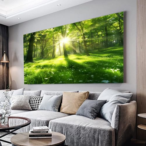 Self Sunny Forest Green Large Canvas Wall Art Painting, Canvas Pictures for Wall, Wall Art for Living Room Home Office Restaurant Decor, Frameless 80x160cm