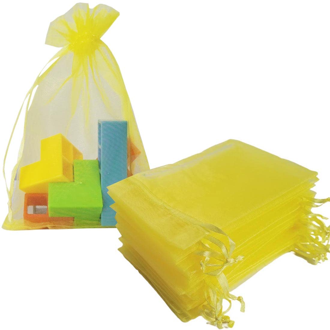 UBGBHO Packs Of 50 Gift Organza Bag 4x6 Inch Yellow Drawstring for Baby Shower,Christmas,First Birthday,Party Favors,Wedding,Valentines Day,Fall Sheer