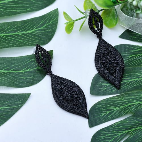 Black Rhinestone Earrings Dangling Cystal Wedding Prom Earrings Party Accessories Leaf Drop Dangle Chandelier Earrings for Women3