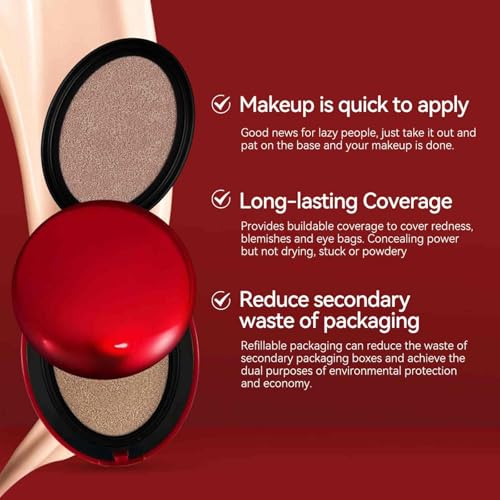 Red Cushion Foundation,Lasting Coverage,Full Coverage, Weighless, Skin Fit, Satin Glow Finish,High C