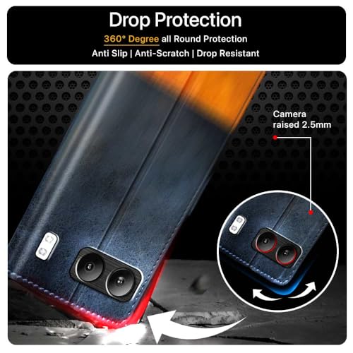 Image of FLIPPED Vegan Leather Flip Case Back Cover for 1+ OnePlus Nord 4 5G (Flexible, Shock Proof | Hand Stitched Finish | Card Pockets Wallet & Stand | Irish Blue with Tanned Oak)