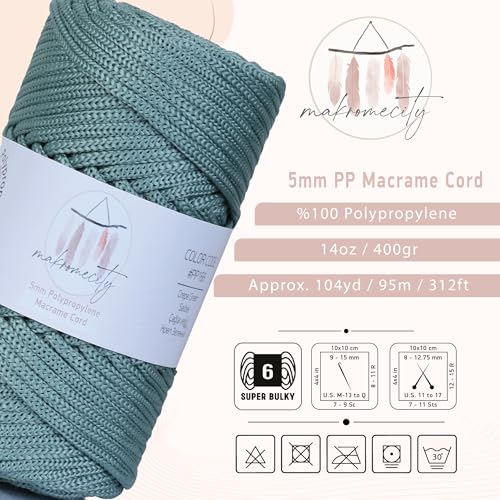 Cordon macramé 5mm x 94m vert crêpe pour crochet et tapis