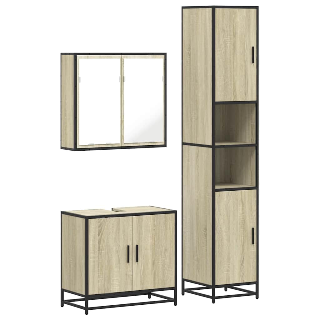 Juego de 3 piezas de baño de roble Sonoma, 65 x 60 cm, material de madera con marco de metal, diseño moderno, amplio espacio de almacenamiento, robusto y duradero, para baño, invitados