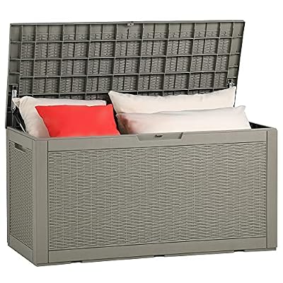 YITAHOME 100 Gallon Large Resin Deck Box Outdoor Storage Boxes for Patio Furniture, Outdoor Cushions, Garden Tools and Pool Supplies-Waterproof,Lockable (Light Brown)