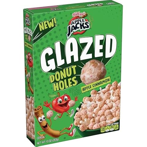 Kellogg's Apple Jacks Glazed Donut Holes Breakfast Cereal, Kids Cereal, Family Breakfast, Apple Cinnamon, 10oz Box Cover
