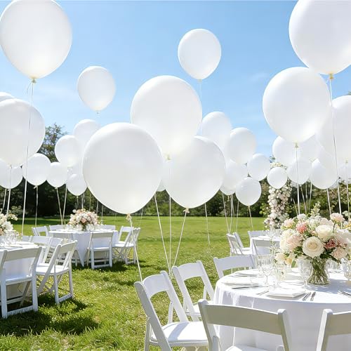 Image of White Balloons Birthday Party Balloons - 100 Pack 12 inch Round Balloons for Engagement Bachelorette Bridal Shower Wedding Party Birthday Decorations