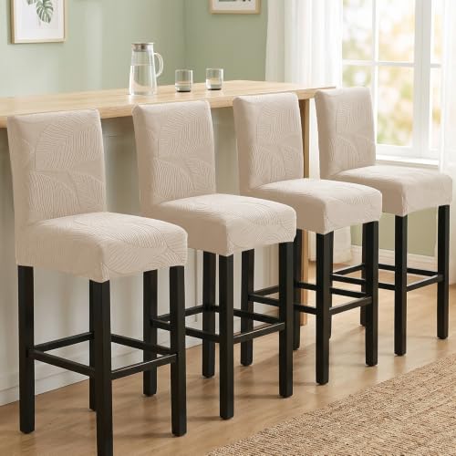 Image of HAOYONG Bar Stool Covers, Stretch Counter Stool Pub Chair Slipcover Washable Counter Height Chair Covers for Kitchen Dining Room Cafe Set of 2 (Beige)