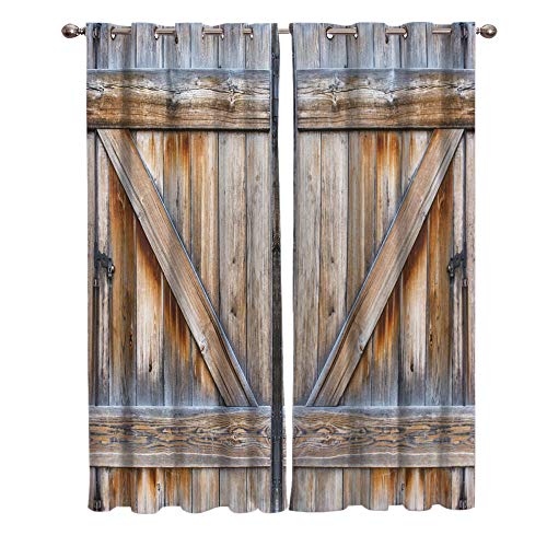 ZXYLSL Blickdichte Gardinen Verdunkelungsvorhang - Holztür Holzoptik - Lichtundurchlässige Vorhang mit Ösen 3D gedruckt Polyester Vorhänge für Schlafzimmer Geräuschreduzierung 110 x 215cm x2