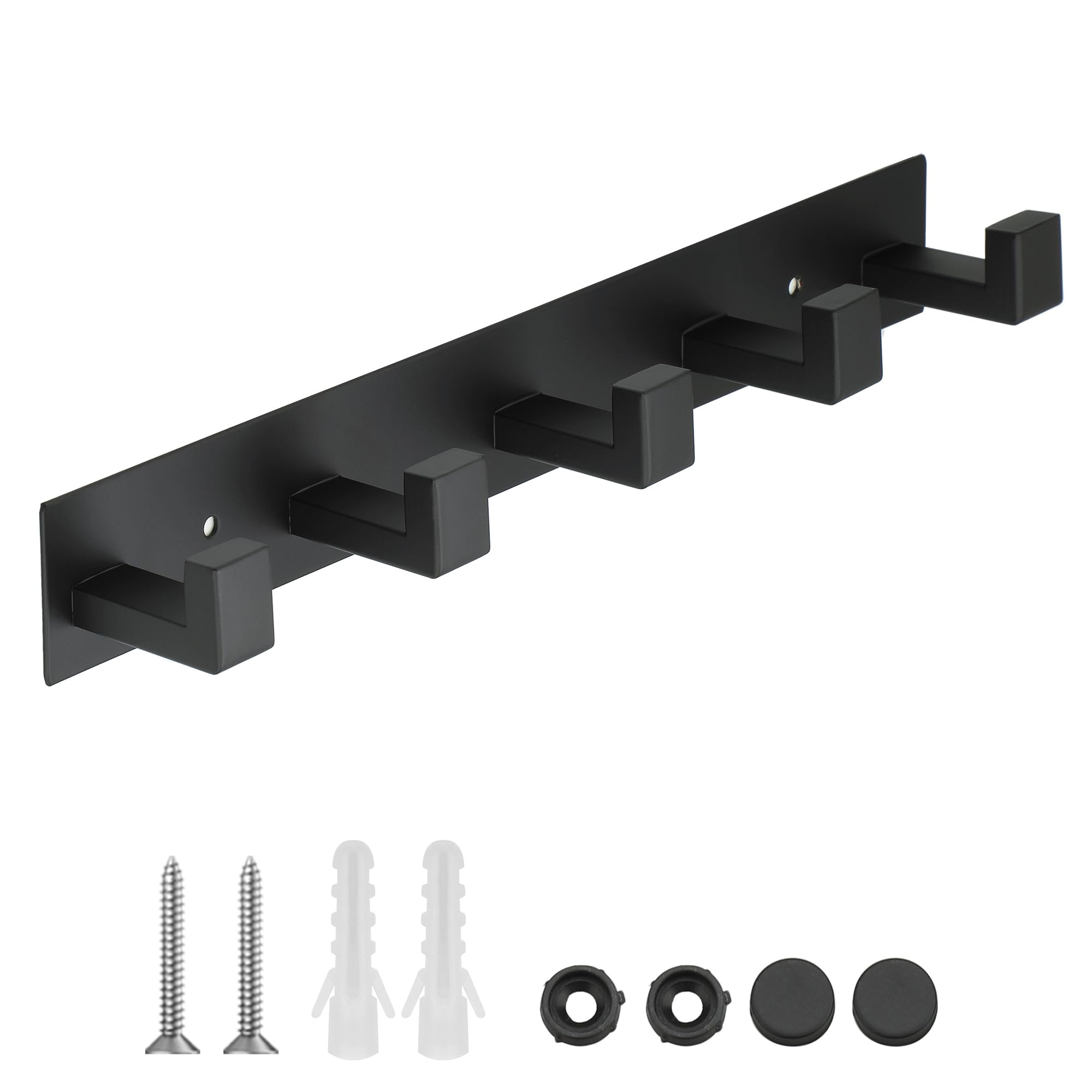 Mooche Heavy Duty Hook Black Coat Hooks, Self Adhesive Clothes Rack 5 Hook