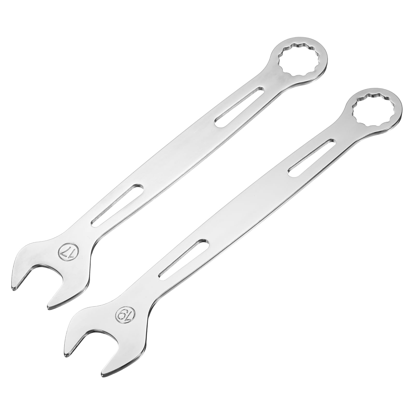 sourcing map 2Pcs Combination Wrench 17mm/19mm Metric Super Thin 12-Point Box and Open End Chrome Vanadium Steel Double Ended Spanner Tool for Automotive Furniture Machinery DIY Repair, Silver โ image 1