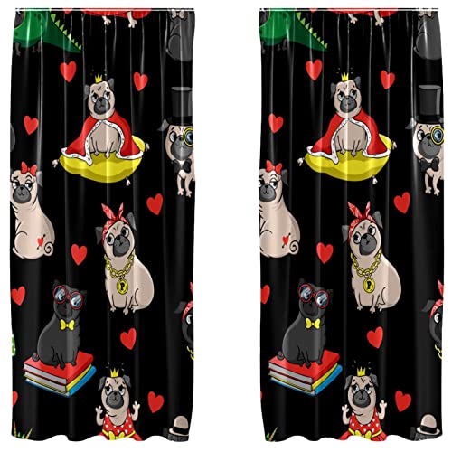 Cortinas opacas habitación 55x84 con estampado de perro Pug negro para dormitorio 2