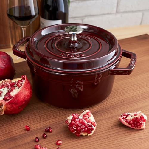 Image of Staub Cast Iron Round Dutch Oven, Made in France, Grenadine, 4-qt, Serves 4-6 people