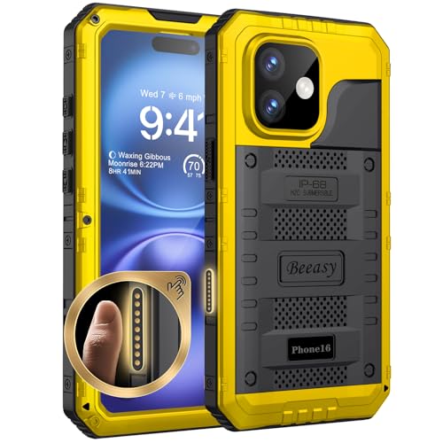 Coque iPhone 16 étanche Beeasy jaune en métal antichoc