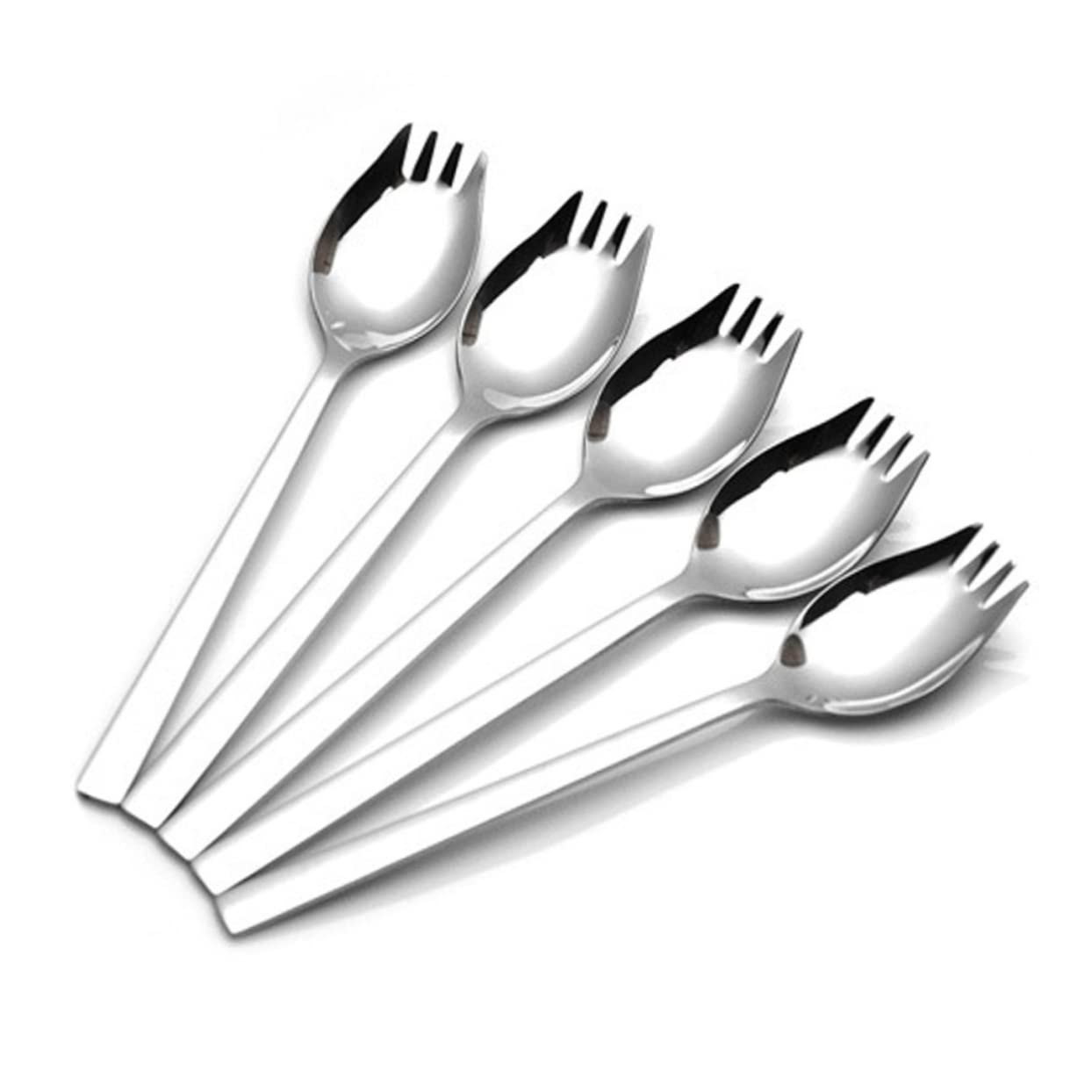 HOLIDYOYO 6pcs Stainless Steel Handle Salad Serving Spoons and Heavy Duty Spork Kitchen Utensils for Salad Dessert and Soup Dishwasher and Easy to Clean