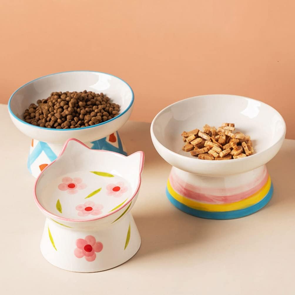 Zerodeko Ceramic Elevated Cat Bowl with Tilted Design 4.5 Inch Raised Pet Feeding Dish for Comfortable Neck Positioning Non-Slip Base Suitable for Small Cats and Dogs
