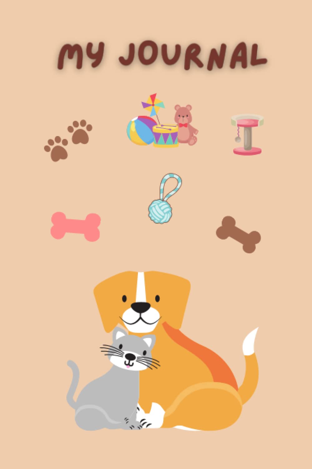 My Journal: Cute Journal with 120 lined pages with images of Cats and Dogs | 6" x 9"