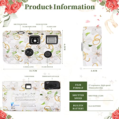 Treela 12 Pack Disposable Camera For Wedding Lilies And Rings Single Use Film Camera With Flash Disposable Camera Bulk For Wedding Kids Gift Anniversary Travel Camp Party Supplies #TOP1