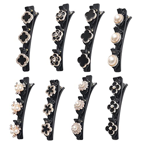 8Pcs Sparkling Crystal Stone Braided Hair Clips, 2022 New Braided Hair Clips for Women, Satin Fabric Hair Bands With Clips, Rhinestone Clover Hair Clip, Satin Fabric Hair Clips, Suitable for Girls.