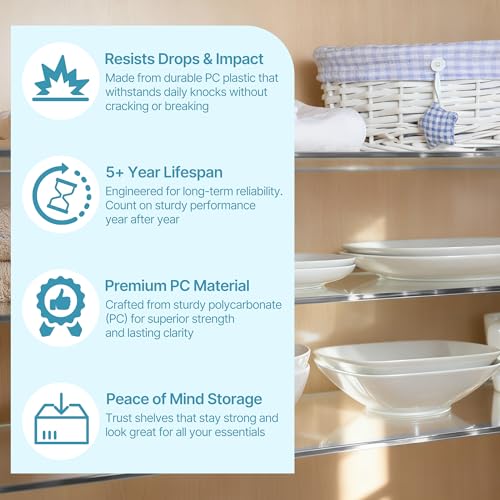 MiHeeHome Medicine Cabinet Shelves Replacement 4 Pcs 13 Inch, PC Board Upgraded Acrylic Transparent, Suitable for Bathroom Living Room Kitchen Wall Mounted and Hanging Cabinet
