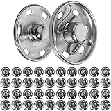 Druckknöpfe zum Annähen, Ø 21 mm Durchmesser, 20 Paare in Silber, Aufnäher für Kleidung und Stoffe, Rost-frei, Metall Knöpfe, Jersey Snaps, Knopf DIY Nähzubehör, Buttons, Druck Knöpfe Nähen Reparatur