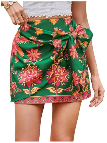 Image of Milumia Women's Summer Boho Wrap Skirt Floral Print High Waisted Knot Side Short Vacation Beach Mini Skirt