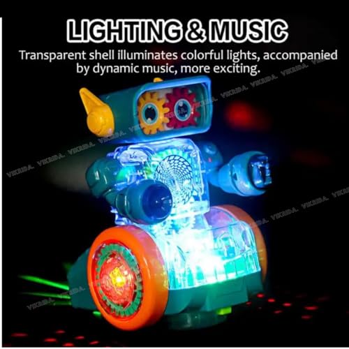 Image of VikriDA Robot Rotating Gear Toy | Transparent Gear Electric Walking, 360 Degree Rotating Bump & Go Robot Toy with Flashing Lights & Sound ( 1 Piece Multicolor )