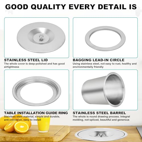 Image of Kitchen Cabinet Countertop Built-in Stainless Steel Trash Can 8L Embedded Trash Bin Trash Chute with Lid