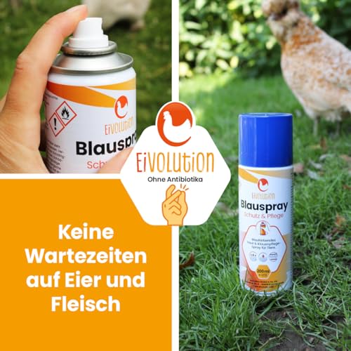 eivolution Blauspray für Hühner und Nutztiere, Wundspray zur Hautpflege mit Dexpanthenol und Oreganoöl, 200 ml