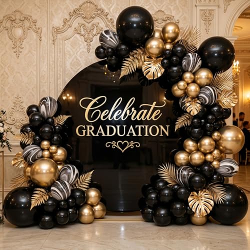 Image of RUBFAC Gold Balloons 129pcs Different Sizes 18 12 10 5 Inch, Metallic Gold Balloon Garland Arch Kit for Graduation Party Wedding Holiday Happy Birthday Decoration