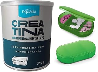 Kit Creatina Creapure Equaliv Universal Vegana Dextrose Energia 300g + Porta Cápsulas