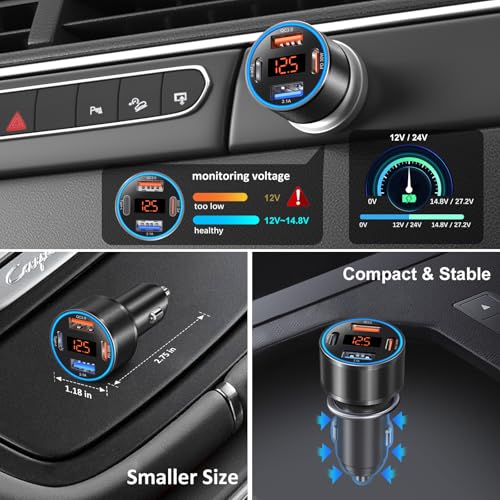 Image of 5 Pack Car Charger USB C, 65W Multi Port Dual 12V Cigarette Lighter USB Car Charger Adapter with Voltmeter PD /QC 3.0 Super Fast Charge Car Phone Charger for iPhone 17 16e 15 14 Pro Max Galaxy Android