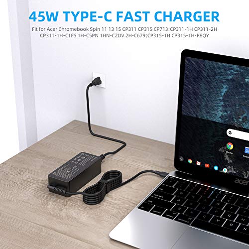 45W Usb Type C Adapter Laptop Charger For Hp Chromebook 14-Ca051Wm 14-Ca061Dx 14-Ca020Nr 14-Ca060Nr 14-Ca043Cl 14-Ca052Wm Chromebook X360 Power Supply Cord #TOP5