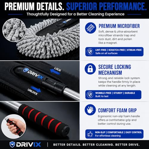 Image of Microfiber Car Duster with Extendable Handle | Scratch-Free Car Cleaning Brush | Car Dust Cleaner for Interior Exterior | Car Cleaning Accessories for Dashboard, Windshield, SUV