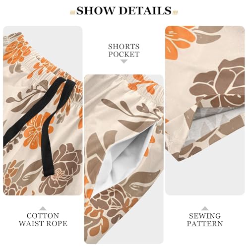 Orange Floral Blossom Pajama Shorts for Men Lounge Pants Lounge Pajama Bottoms Mens Casual Pajama Shorts with Pockets, S-XXL4