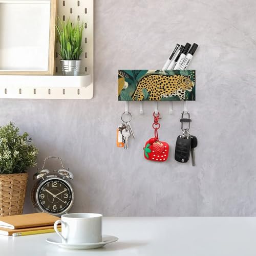Soporte para llaves de pared amarillo y verde oscuro con 5 ganchos resistentes para pasillo 8