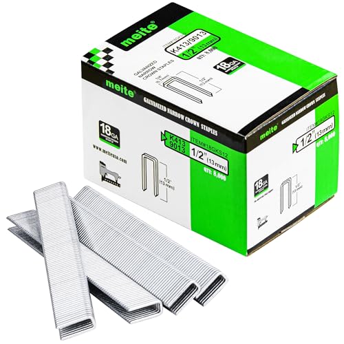 meite 18 Gauge 1/4-Inch Narrow Crown Staples, 1/2-Inch Length Heavy Duty Galvanized Upholstery Staples for Electric or Pneumatic Narrow Crown Staple Guns (8,000 PCS)