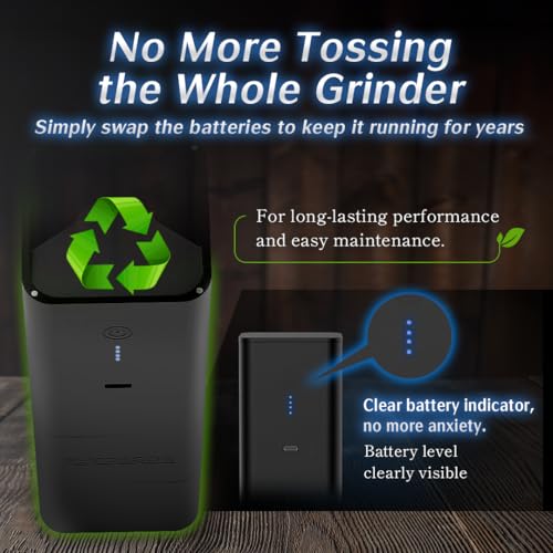 Image of FEMOBOOK-A2 Black Portable Electric Coffee Grinder, Cordless Burr Grinder | USB Rechargeable Coffee Grinder Magnetic Grounds Cup Travel & Home Brewing