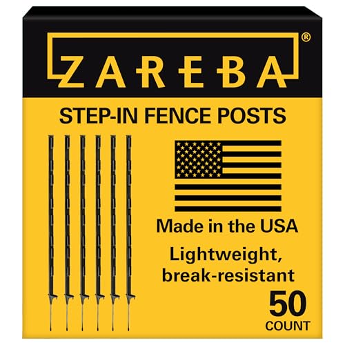 Zareba A-48B 4-Foot Electric Fence Posts - 50 Pack for Fence System - Sturdy Black Garden Stakes that are Easy to Install