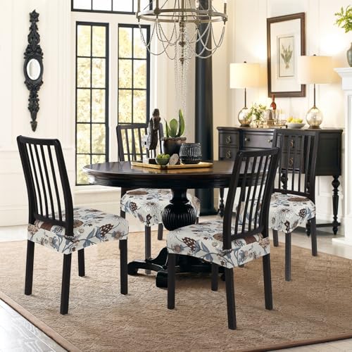Image of SearchI Dining Chair Seat Covers Set of 4, Rear Covered, Big Flower