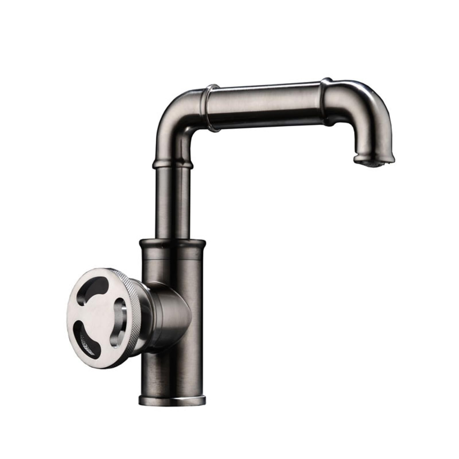 Sink Faucet Bathroom Industrial Feng Shui Pipe Shape Faucet Copper Basin Faucet Bathroom Wash Basin Hot and Cold Hand Wash Faucet, Gray Short
