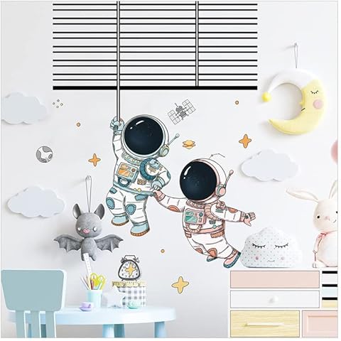 Wall Stickers for Children's Room, Silarlait Pack of 2, Large Format, 3D Astronaut Wall Stickers as Wall Decoration for Bedroom, Living Room, Children's Room, Wall Tattoo Cover
