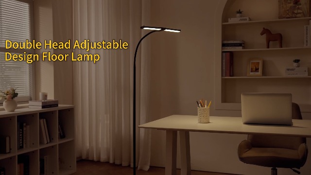 Image of LED Floor Lamp for Living Room,Bright Reading Lamps for Office | 5 Adjustable Colors Temperatures&Brightness, Dual Head Goose-Neck Standing Lamp, Remote Control, Eye Caring Tall Lamp, Black